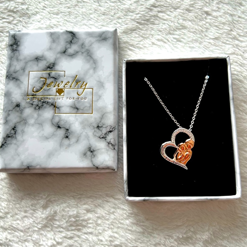 NWT NIB Heart Couple Rhinestone Silver Rose Gold Necklace Valentines Love You